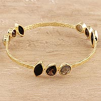 Gold plated multi-gemstone bangle bracelet, 'Harmonious Sparkle' - Gold Plated Multi-Gemstone Bangle Bracelet from India