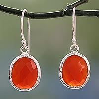 Onyx dangle earrings, 'Fire Enthrall' - Hand Crafted Red Onyx and Sterling Silver Dangle Earrings