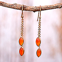 Gold-plated carnelian dangle earrings, 'Sunshine Seeds' - 22k Gold-Plated Dangle Earrings with Natural Carnelian Gems