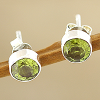 Peridot stud earrings, 'Essence of Glamour' - Classic Peridot Stud Earrings in Sterling Silver