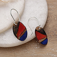 Vitreous enamel and copper dangle earrings, 'Modern Appeal' - Vitreous Enamel on Copper Earrings with Abstract Design