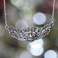 Sterling silver pendant necklace, 'Barong Hero' - Artisan Crafted Sterling Silver Pendant Necklace