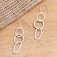 Sterling silver dangle earrings, 'Irregular Beauty' - Handmade Triple Loop Sterling Silver Dangle Earrings