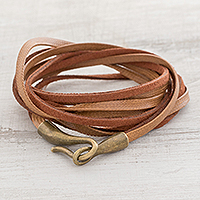 Faux leather cord bracelet, 'Sepia Harmony' - Brown Faux Leather Cord Bracelet from Guatemala