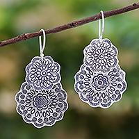 Silver dangle earrings, 'Flower Passion' - Floral Karen Silver Dangle Earrings Crafted in Thailand