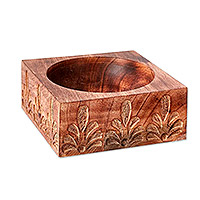 Mango wood catchall, 'Keeper' - Hand Carved Mango Wood Catchall from India