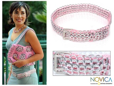 Soda pop-top belt Pink Chain Mail NOVICA