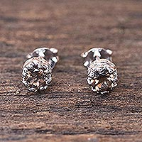 Smoky quartz stud earrings, 'Brilliant Splendor' - Rhodium Plated Smoky Quartz Stud Earrings from Thailand