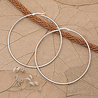 Sterling silver hoop earrings, 'My Nimbus' - High-Polished Modern Round Sterling Silver Hoop Earrings