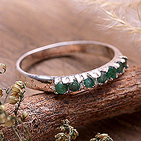 Emerald band ring, 'Harmonious Princess' - Fair Trade High-Polished Faceted Round Emerald Band Ring