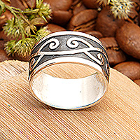 Men's sterling silver band ring, 'Galant Joy' - Men's Sterling Silver Band Ring in a Combination Finish