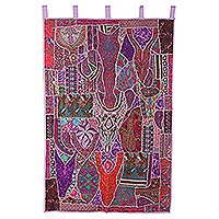 Recycled cotton blend patchwork wall hanging, 'Garden Glory' - Colorful Recycled Cotton Blend Wall Hanging from India