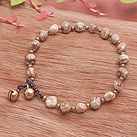 Jasper beaded bracelet, 'Earthen' - Earth Hue Jasper and Brass Beaded Bracelet from Thailand