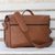 Leather laptop bag, 'Universal in Spice' (double) - Spice Brown Leather Laptop Bag from Brazil (Double)