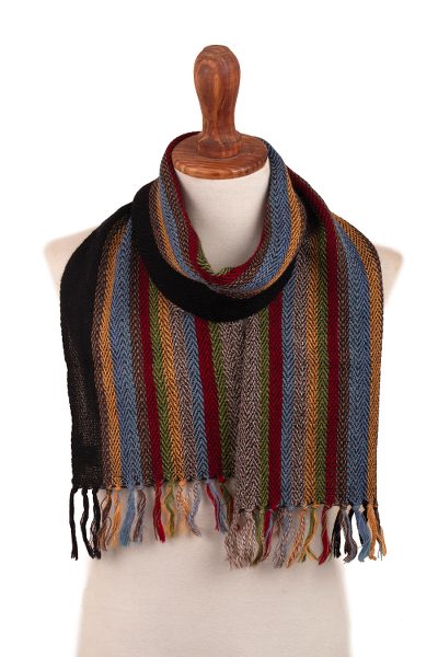 100% alpaca scarf, 'Tarma Trek' - Unisex Striped Alpaca Scarf