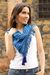 Cotton scarf, 'Between Ocean Waves' - Striped Cotton Scarf in Cerulean and Royal Blue from Mexico