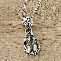 Prasiolite pendant necklace, 'Verdant Mist' - Hand Made Jewelry Prasiolite and Sterling Silver Necklace