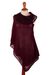 100% baby alpaca poncho, 'Lovely Winery' - Crochet Detail Asymmetrical Burgundy Baby Alpaca Poncho