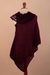 100% baby alpaca poncho, 'Lovely Winery' - Crochet Detail Asymmetrical Burgundy Baby Alpaca Poncho