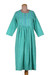 Cotton A-line dress, 'Cyan Spring' - Floral and Striped Cyan and Emerald Cotton A-Line Dress