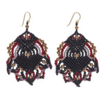 Gold-accented macrame dangle earrings, 'Boho Blaze in Black' - Hand-Knotted Macrame Dangle Earrings