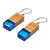 Wood and resin dangle earrings, 'Azure Totem' - Geometric Apricot Wood and Blue Resin Dangle Earrings