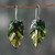 Hand-painted copper dangle earrings, 'Timeless Leafage' - Artisan-Made Leaf-Shaped Copper Dangle Earrings in Green