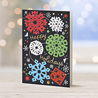 Holiday greeting cards, 'Festive Flurry' (set of 12) - Colorful Snowflake Happy Holidays Greeting Cards (Set of 12)