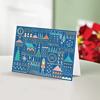 Holiday greeting cards, 'Mid-Century Village' (set of 12) - Scandinavian Style Holiday Greeting Cards (Set of 12)