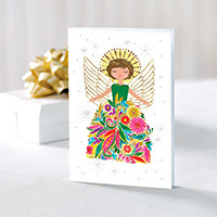 Holiday Greeting cards, 'Radiant Angel' (set of 12) - Floral Angel Holiday Greeting Cards (Set of 12)