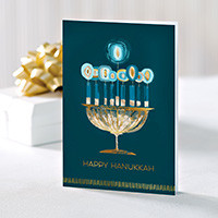 Hanukkah greeting cards, 'Memorable Menorah' (set of 12) - Happy Hanukkah Menorah Holiday Greeting Card (Set of 12)