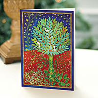 Holiday greeting cards, 'The Holly Tree' (set of 20) - Holly Tree Holiday Greeting Cards (Set of 20)
