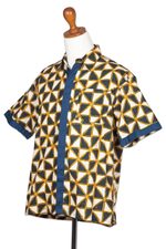 Men's batik cotton shirt, 'Bold and Confident' - Triangle Motif Men's Batik Cotton Shirt from Bali