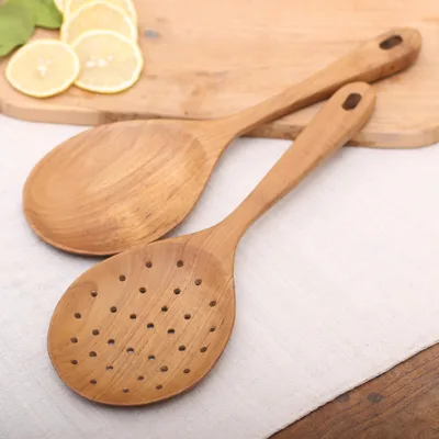 Teak wood serving spoons, 'Elegant Service' (pair) - Teak Wood Serving Spoons Crafted in Bali