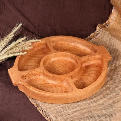 Wood appetizer platter, 'Delicacies From the Woods' - Hand-Carved Brown Beechwood Appetizer Platter from Armenia