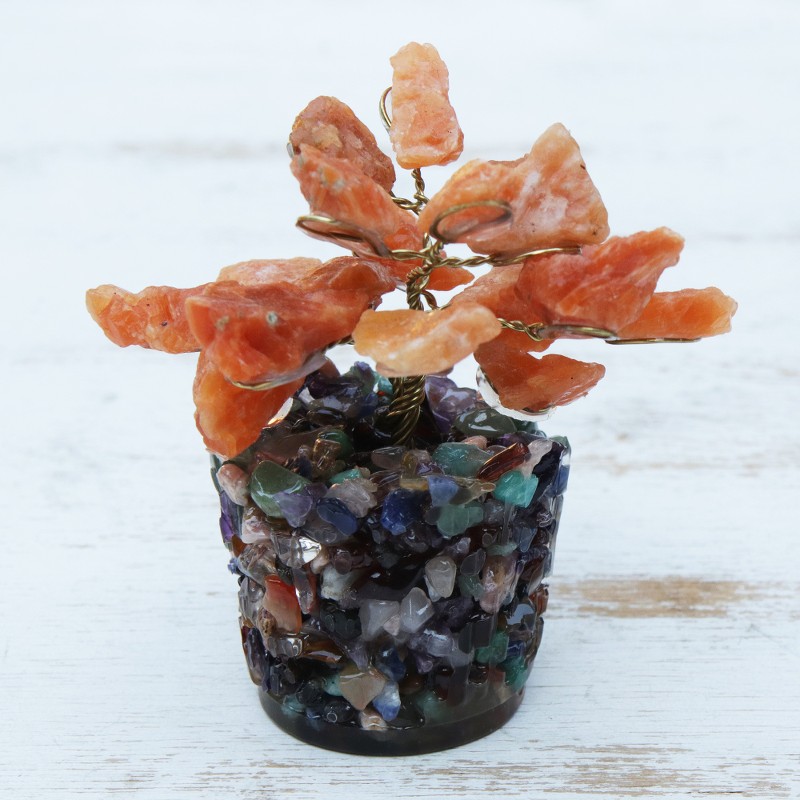 Calcite and Multi-Gemstone Tree Sculpture from Brazil - Orange Leaves ...