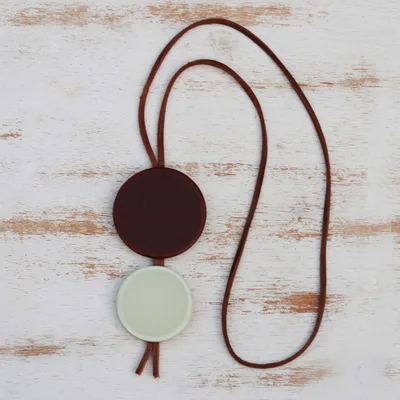 Glass and leather pendant necklace, 'Bohemian Circles' - Leather and Art Glass Double Pendant Necklace from Brazil