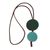 Glass and leather pendant necklace, 'Green Eclipse' - Green Glass and Leather Pendant Necklace from Brazil