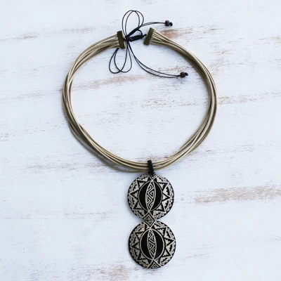 Gourd pendant necklace, 'Tribal Stars' - Hand Carved Gourd Necklace