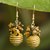 Tiger's eye and golden grass dangle earrings, 'Warmth' - Hand Crafted Brazilian Golden Grass and Tiger's Eye Earrings