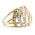 Anillo de cóctel de oro tricolor - Anillo de oro de 10 quilates con ondas en forma de rosa, blanco y amarillo sobre banda brasileña