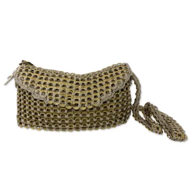 Soda pop-top shoulder bag, 'Golden Creativity' - Recycled Soda Pop Top Shoulder Bag from Brazil