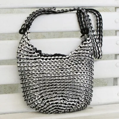 Recycled aluminum pop-top hobo handbag, 'Gleaming Companion' - Recycled Aluminum Pop-Top Hobo Handbag from Brazil