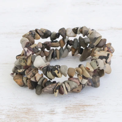 Jasper beaded stretch bracelets, 'Eclectic Friendship' (set of 3) - Jasper Beaded Stretch Bracelets from Brazil (Set of 3)
