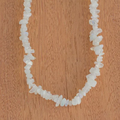 Moonstone beaded necklace, 'Lunar Elegance' - Long Moonstone Beaded Necklace Crafted in Brazil