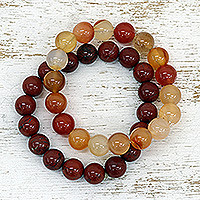 Jasper and agate beaded stretch bracelets, 'Intense Universe' (set of 2) - Beaded Jasper and Agate Stretch Bracelets (Set of 2)