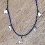 Lapis lazuli beaded charm necklace, 'Royal Inspiration' - Sterling Silver and Lapis Lazuli Beaded Charm Necklace