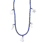 Lapis lazuli beaded charm necklace, 'Royal Inspiration' - Sterling Silver and Lapis Lazuli Beaded Charm Necklace