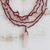 Rose quartz pendant necklace, 'Pink Crochet' - Rose Quartz 4 Strand Crochet Necklace from Brazil
