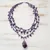 Amethyst pendant necklace, 'Violet Crochet' - Handcrafted Amethyst 3 Strand Crochet Necklace from Brazil